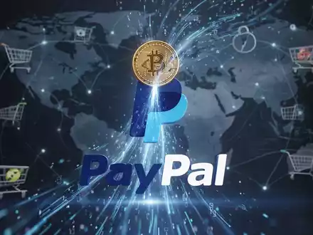 Digital currency flowing into a PayPal logo, symbolizing the integration of crypto payments into mainstream financial systems. - Foto: über boerse-global.de