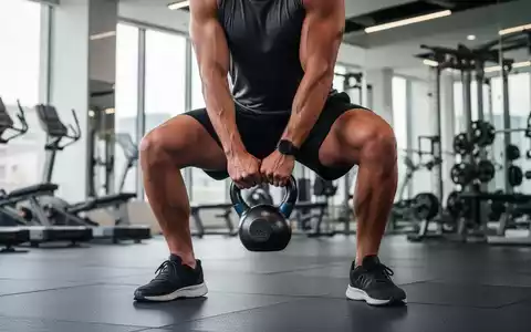 Eine Person führt eine Goblet-Kniebeuge mit einer Kettlebell in einem modernen Fitnessstudio aus, Fokus auf die Muskeln. - Foto: über boerse-global.de