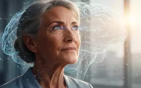 Eine nachdenkliche Frau mittleren Alters, Licht spiegelt sich in ihren Augen, mit angedeuteten neuronalen Mustern im Hintergrund. - Foto: über boerse-global.de