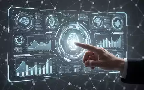 A glowing, futuristic user interface with holographic elements and data visualizations, depicting AI tools and digital connectivity. - Foto: über boerse-global.de