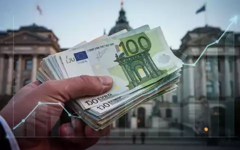 Eine Hand hält einen Stapel Euro-Banknoten, im unscharfen Hintergrund sind Regierungsgebäude und eine ansteigende Grafik zu sehen. - Foto: über boerse-global.de