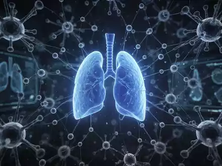 Ein stilisiertes, blau leuchtendes Thymusorgan, eingebettet in ein abstraktes Netzwerk des Immunsystems vor dunklem Hintergrund. - Foto: über boerse-global.de