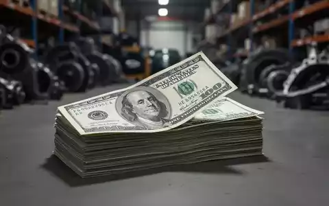 Nahaufnahme eines Stapels von US-Dollar-Scheinen mit einem leicht verschobenen Schein vor einem verschwommenen Hintergrund von Autoteilen. - Foto: über boerse-global.de