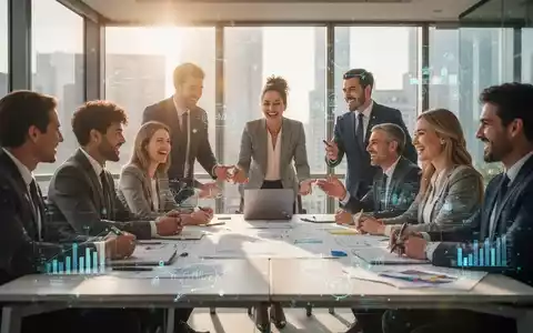 Eine Gruppe von Geschäftsleuten arbeitet in einem modernen Büro zusammen, mit Fokus auf dynamische Interaktion und positive Energie. - Foto: über boerse-global.de