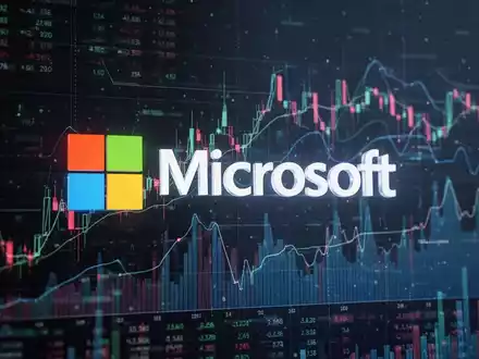 Microsoft logo intertwined with digital financial data and legal scales, representing subscription management and legal challenges. - Foto: über boerse-global.de