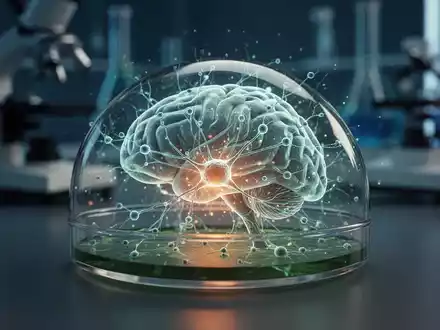 Nahaufnahme einer Petrischale mit leuchtenden Neuronen, im Hintergrund verschwommenes Laborgerät. - Foto: über boerse-global.de