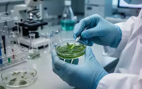 Nahaufnahme der Hände eines Wissenschaftlers, der in einem Labor eine Petrischale mit einer pflanzlichen Substanz hält. - Foto: über boerse-global.de