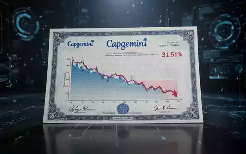 Nahaufnahme eines Capgemini-Aktienzertifikats mit einem Diagramm, das einen Rückgang von 31,51 % seit Jahresbeginn zeigt. - Foto: über boerse-global.de
