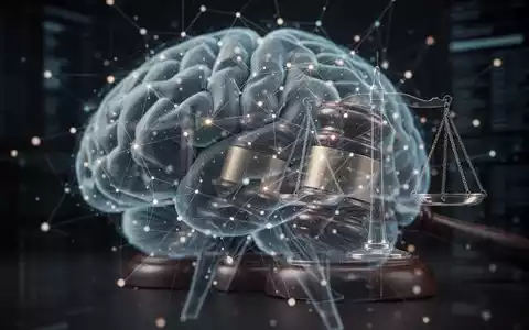 An abstract digital brain network with glowing nodes and lines, overlaid with a transparent legal gavel, symbolizing AI data under investigation. - Foto: über boerse-global.de