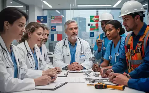 Eine vielfältige Gruppe von Fachkräften aus dem Gesundheitswesen und Handwerk, die zusammenarbeiten. - Foto: über boerse-global.de