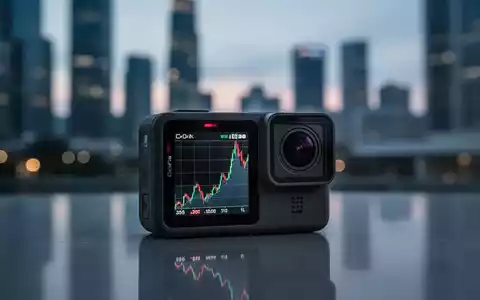 Eine GoPro-Kamera mit einem fallenden Aktienchart auf dem Bildschirm, vor dem Hintergrund einer verschwommenen Finanzmetropole. - Foto: über boerse-global.de