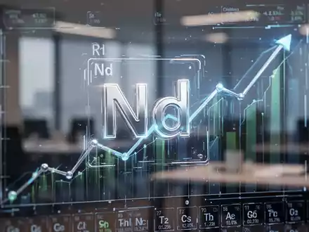 Ein stilisiertes, leuchtendes Symbol eines Seltenerdmetalls, integriert in ein futuristisches Finanzdiagramm mit leichtem Aufwärtstrend. - Foto: über boerse-global.de