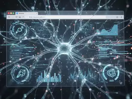 A glowing neural network symbolizing AI analyzing data within a web browser interface, with diagnostic symbols. - Foto: über boerse-global.de
