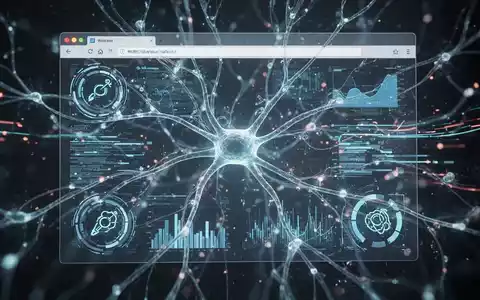 A glowing neural network symbolizing AI analyzing data within a web browser interface, with diagnostic symbols. - Foto: über boerse-global.de