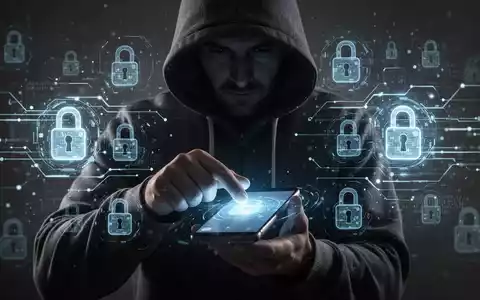 Eine schattenhafte Figur versucht, ein leuchtendes Smartphone zu entsperren, umgeben von digitalen Sicherheitssymbolen. - Foto: über boerse-global.de