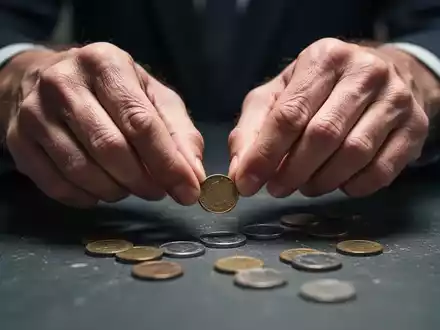 Nahaufnahme von zitternden Händen, die versuchen, kleine Münzen aufzuheben, was motorische Schwierigkeiten bei Polyneuropathie symbolisiert. - Foto: über boerse-global.de