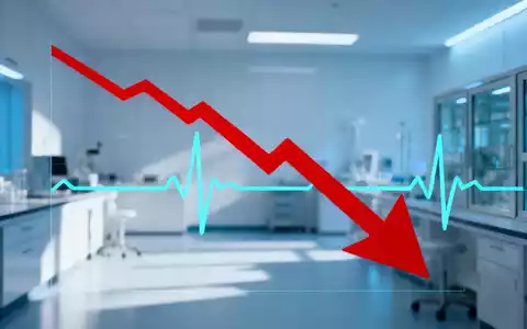 Ein Börsenchart mit einem starken roten Abwärtstrend, überlagert von einem stilisierten Herzmonitor auf sterilem Laborhintergrund. - Foto: über boerse-global.de