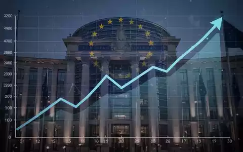 Ein stilisierter Chart mit steigenden Zinsen und einem abstrakten EZB-Gebäude im Hintergrund, der wirtschaftliche Trends darstellt. - Foto: über boerse-global.de