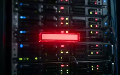 Ein leuchtendes rotes Minus-Symbol schwebt über einem unscharfen Server-Rack mit blinkenden Lichtern, das einen Börsenausfall und Aktienrückgang symbolisiert. - Foto: über boerse-global.de