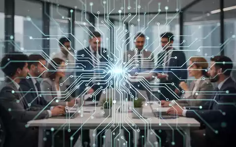 A stylized neural network overlaying a modern office, representing AI's integration into business transformation and autonomous workflows. - Foto: über boerse-global.de