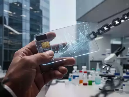 Eine Hand hält eine transparente Kreditkarte mit abstrakten Finanzdaten, im Hintergrund ein unscharfes Bürogebäude. - Foto: über boerse-global.de