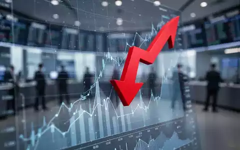 Roter, nach unten zeigender Börsenpfeil durchdringt einen Bildschirm mit Finanzdiagrammen und -grafiken, im Hintergrund ein Handelsraum. - Foto: über boerse-global.de