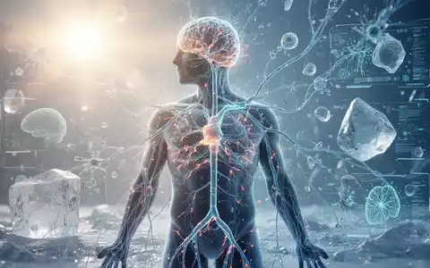 Abstrakte Darstellung von Biohacking-Konzepten mit leuchtenden neuronalen Pfaden, Sonnenlicht, Eis und digitalen Elementen auf einer menschlichen Silhouette. - Foto: über boerse-global.de