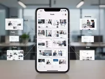 A smartphone screen displaying a grid of neatly organized digital screenshots, with lines connecting them to categorized 'pools'. - Foto: über boerse-global.de