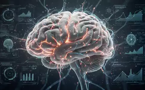 Ein detailliertes Bild eines menschlichen Gehirns mit leuchtenden neuronalen Pfaden, umgeben von digitalen Schnittstellen und Datenvisualisierungen. - Foto: über boerse-global.de
