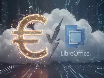 Ein stilisiertes Euro-Symbol und ein teilweise verdecktes LibreOffice-Logo, die Wettbewerb und digitale Souveränität in der Software darstellen. - Foto: über boerse-global.de