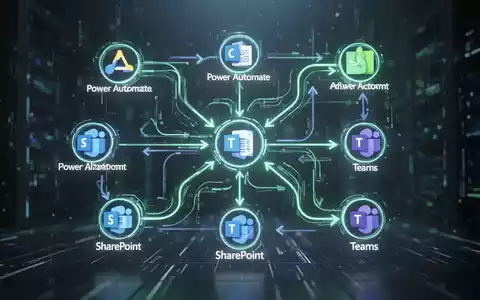 Digital illustration of interconnected nodes and arrows, representing automated workflows and data flow within the Microsoft Power Platform. - Foto: über boerse-global.de