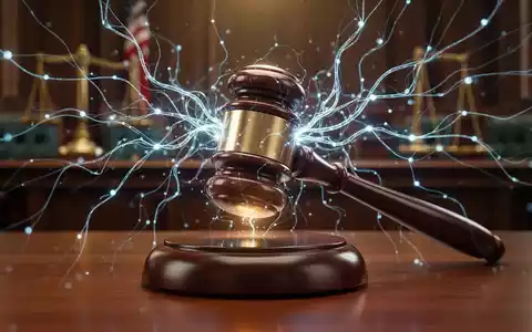 A digital gavel striking a block, with glowing neural network lines, symbolizing legal challenges against AI companies like OpenAI. - Foto: über boerse-global.de