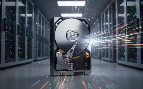 Eine glänzende Festplatte in einem Serverraum, umgeben von Lichtströmen, die Wachstum und Technologie symbolisieren. - Foto: über boerse-global.de