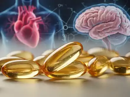 Omega-3-Kapseln oder -Öl im Vordergrund, mit einer unscharfen Darstellung eines Herzens und Gehirns im Hintergrund. - Foto: über boerse-global.de
