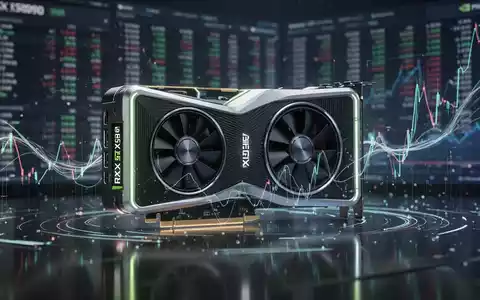 A futuristic NVIDIA RTX 50 series graphics card, glowing subtly, on a reflective surface with abstract digital data lines. - Foto: über boerse-global.de