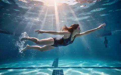 Eine Person schwimmt unter Wasser in einem blauen Pool, mit Sonnenstrahlen, die durch die Wasseroberfläche dringen. - Foto: über boerse-global.de