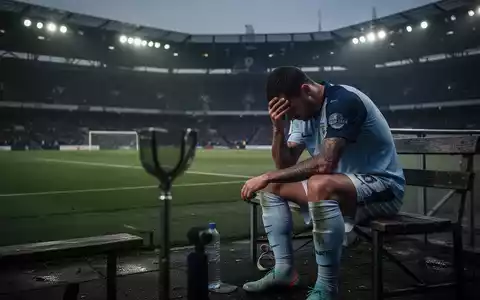 Ein erschöpfter Fußballspieler sitzt allein auf einer Stadionbank, den Kopf in den Händen, mit einem Gefühl von Druck und Einsamkeit. - Foto: über boerse-global.de