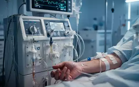 Nahaufnahme einer Dialysemaschine mit Schläuchen und dem Arm eines Patienten, die medizinische Präzision und wissenschaftliche Forschung darstellt. - Foto: über boerse-global.de