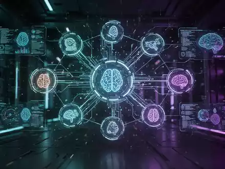 A glowing holographic interface displaying various AI model icons and data streams, representing a unified AI platform. - Foto: über boerse-global.de