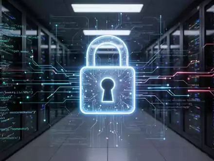 A glowing digital padlock icon superimposed over a background of abstract data streams and lines of code, symbolizing cybersecurity and AI. - Foto: über boerse-global.de