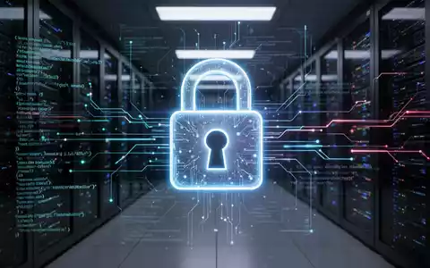 A glowing digital padlock icon superimposed over a background of abstract data streams and lines of code, symbolizing cybersecurity and AI. - Foto: über boerse-global.de