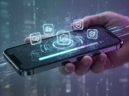 Ein futuristisches Smartphone mit holografischen App-Symbolen, das Geschwindigkeit und Effizienz symbolisiert. - Foto: über boerse-global.de