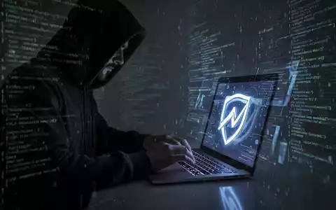 A shadowy figure in a hoodie typing on a laptop, surrounded by digital code, symbolizing cybercrime and AI scams. - Foto: über boerse-global.de