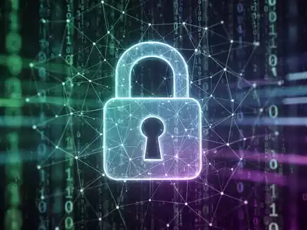 A stylized digital lock icon with a network grid overlay, representing cybersecurity and account protection. Abstract data streams in the background. - Foto: über boerse-global.de