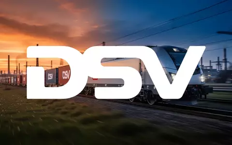 Ein moderner DB Schenker Güterzug fährt bei Sonnenuntergang durch eine Landschaft, einige Container tragen DSV-Branding. - Foto: über boerse-global.de