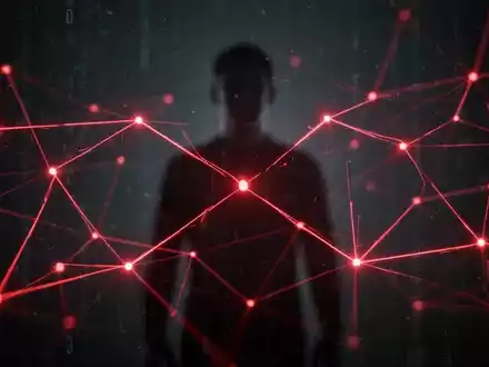 An abstract, dark image with glowing red lines forming a complex network, symbolizing digital threats and AI-powered financial scams. - Foto: über boerse-global.de