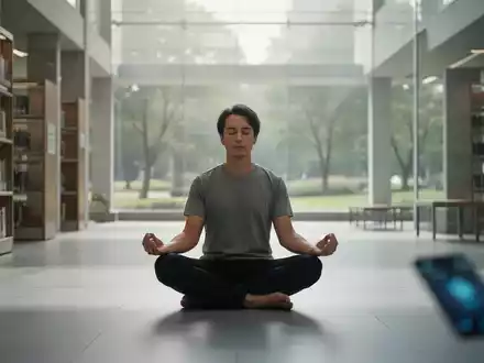 Eine Person meditiert ruhig in einem minimalistischen Raum, der Konzentration und digitale Resilienz symbolisiert. - Foto: über boerse-global.de