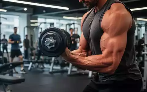 Eine Person macht einen Bizeps-Curl mit einer Hantel in einem modernen Fitnessstudio, der Muskeln und Kraft zeigt. - Foto: über boerse-global.de