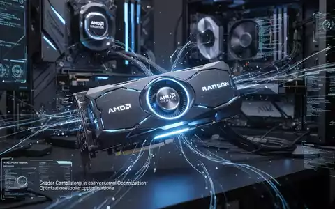A glowing AMD Radeon GPU connected to a PC, with digital data streams representing shader optimization and gaming performance. - Foto: über boerse-global.de