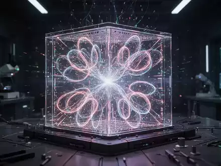 A glowing quantum processor with intricate light patterns, symbolizing error correction and stability in a dark, futuristic lab. - Foto: über boerse-global.de